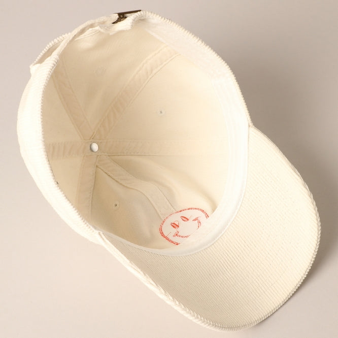 Smiley Face Embroidered Corduroy Cap
