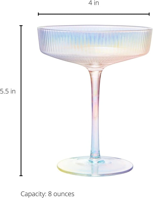 Iridescent Ribbed Glass Coupes, Set of 4