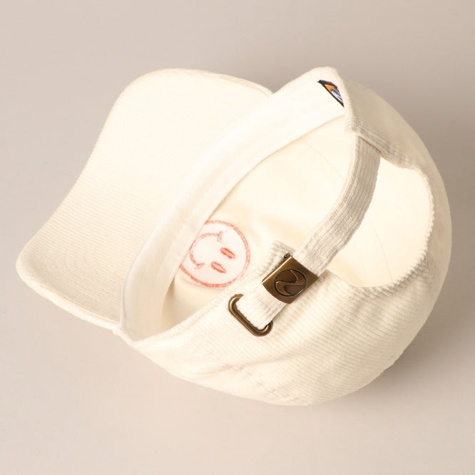 Smiley Face Embroidered Corduroy Cap
