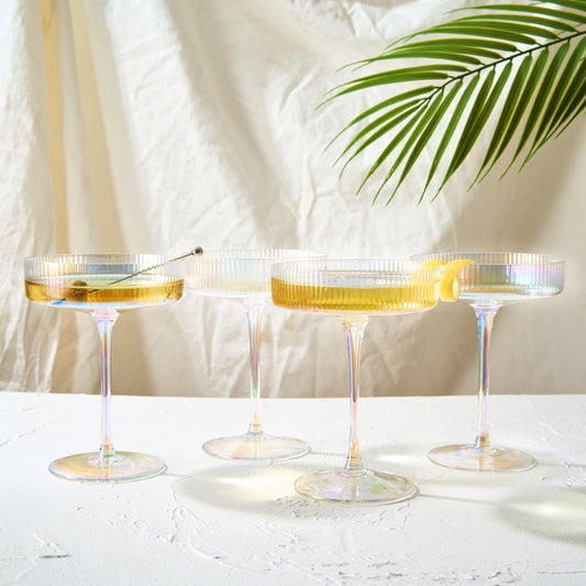 Iridescent Ribbed Glass Coupes, Set of 4