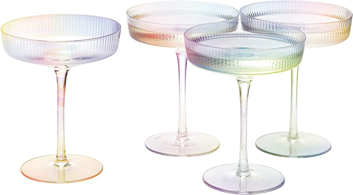 Iridescent Ribbed Glass Coupes, Set of 4